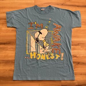 Vintage Snoopy I’m Awake Honest Tee Shirt Oversized 70s Flints Blue XL
